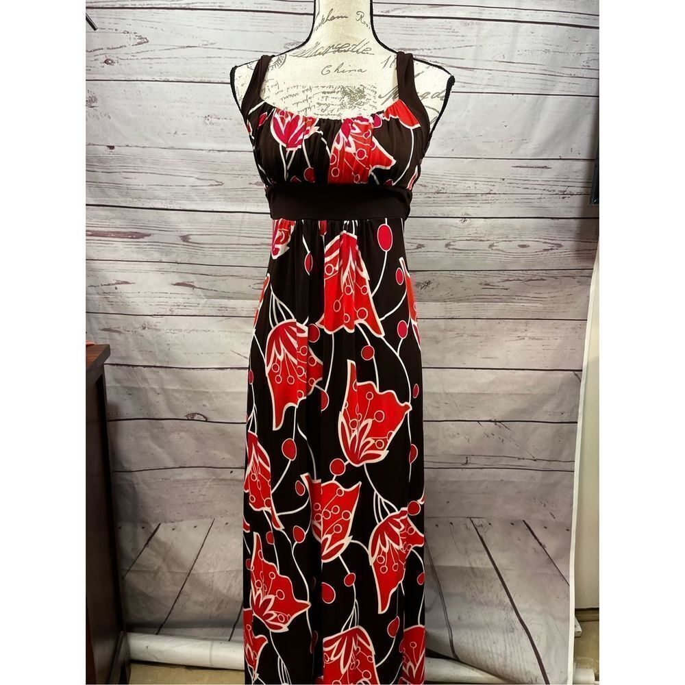 BISOU BISOU Michele Boehm Brown Red Floral Maxi Dress Women's Size 4 Halter Tie